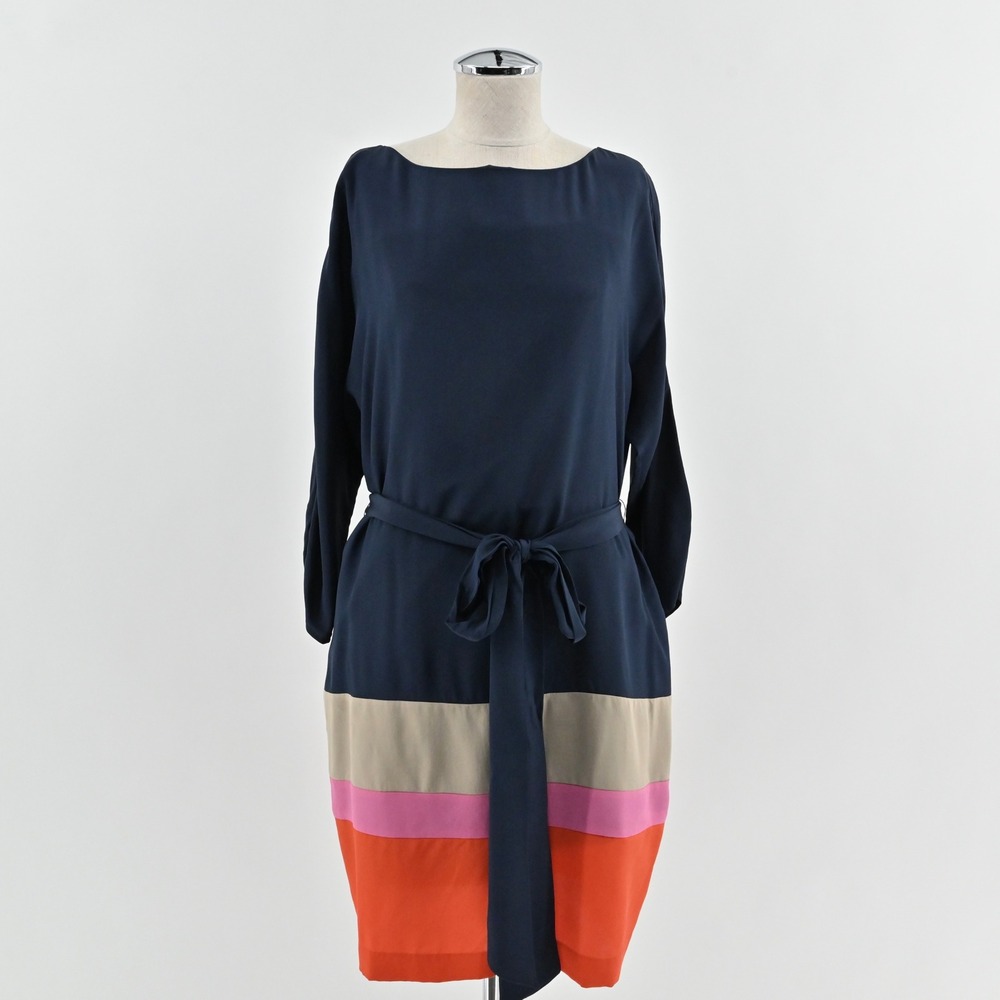 Eliza J Color Block Dress Size 10 Belted Button Navy‎ Contemporary Modern Career